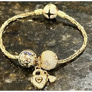 GONA 14k Gold Plated Sterling Silver Crystal BEAD charm Bracelet NWOT